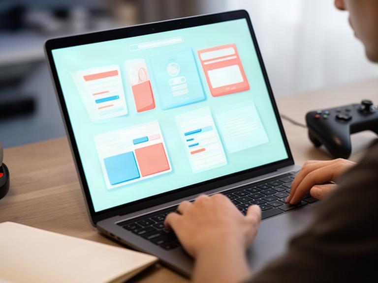 Close view of a laptop screen with a game library and a player comparing short and monthly access options